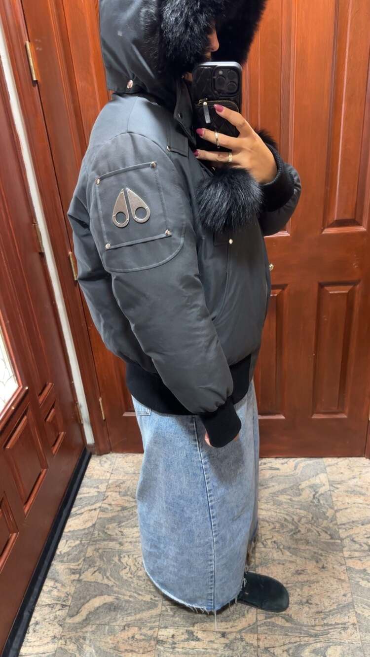 Moose Knuckles Debbie Bomber Jacket grey with black fur Hood